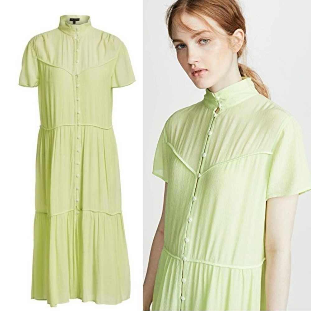 rag & bone Libby Midi Dress Light Bright Lime Green Button Down